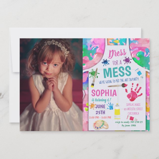 Art Party Painting Party with Photo Girl Birthday Invitation (Front)