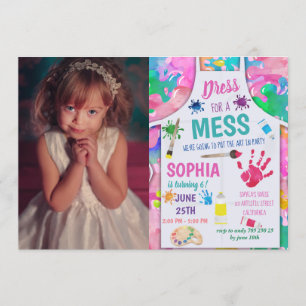 Art Party Painting Party with Photo Girl Birthday Invitation