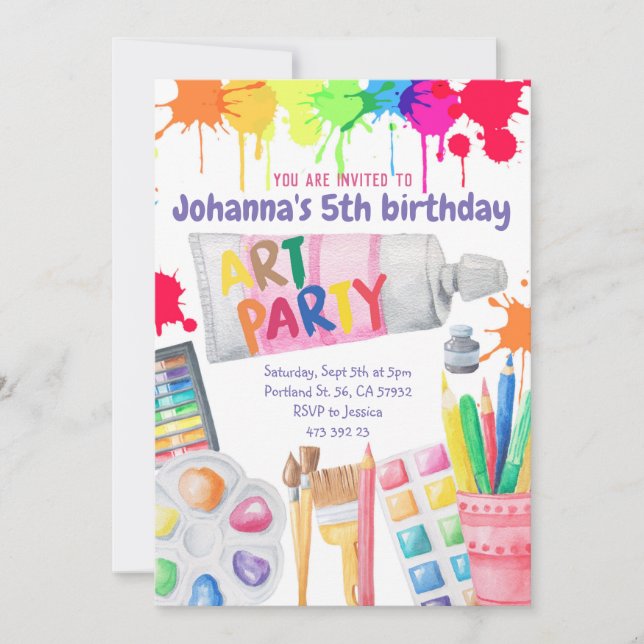 Art Party Paints Kids Birthday Invitation  (Front)