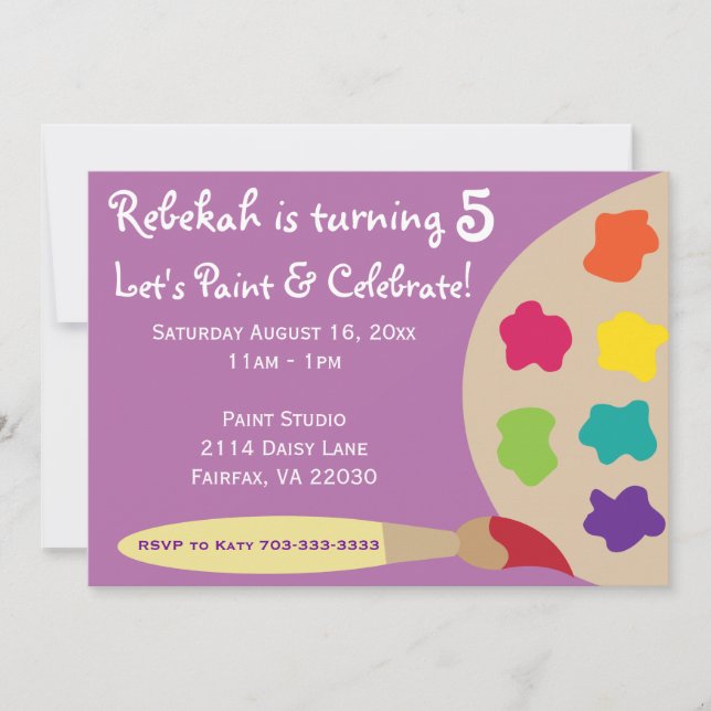 Art Party Palette Invites - Purple (Front)