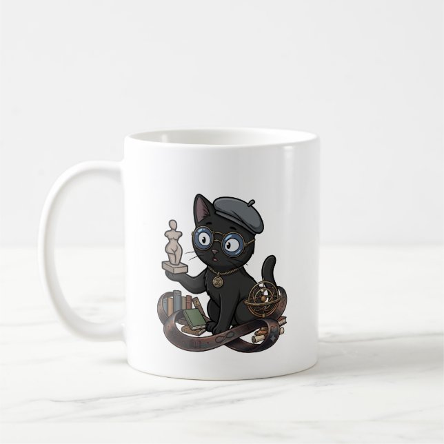 Art Philosopher Black Cat Sculptor with Solar Syst Coffee Mug (Left)