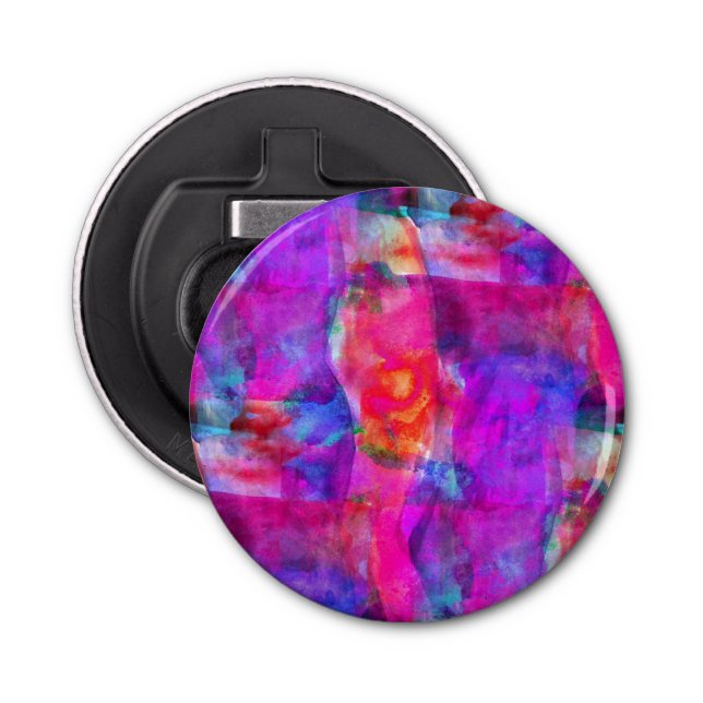 Art pink, blue, red texture background bottle opener (Front)