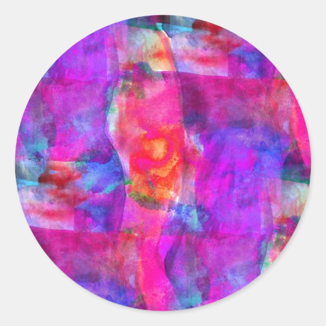 Art pink, blue, red texture background classic round sticker (Front)
