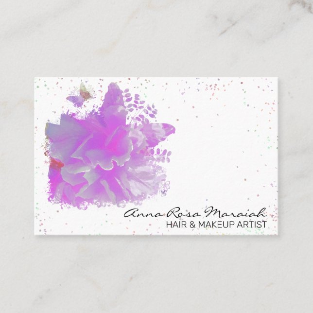 *~* Art Pink Peony Unique Painting Butterfly AR3 Business Card (Front)