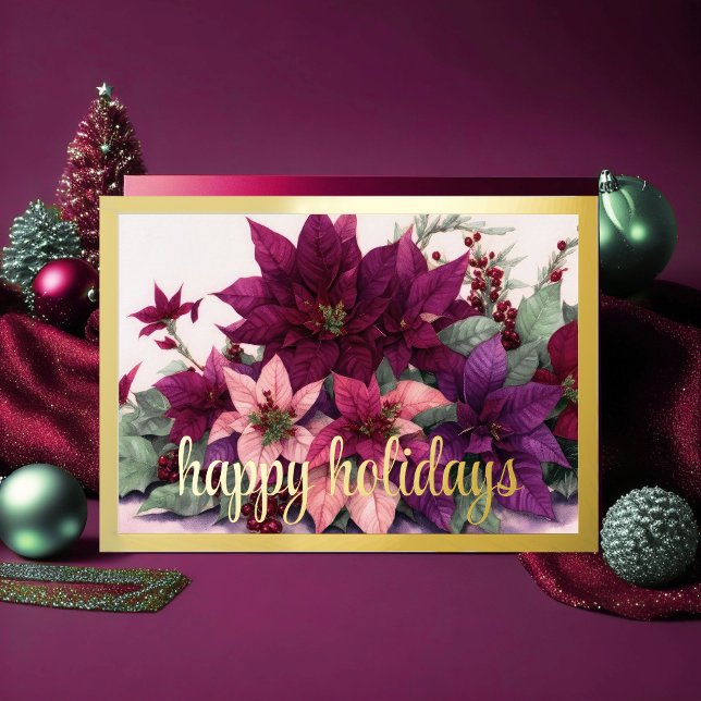 Art Poinsettia Arrangement Burgundy Purple Peach  Holiday Card (Creator Uploaded)