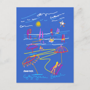 Art Postcard: Gyllyngvase Beach Summer Drawing Postcard