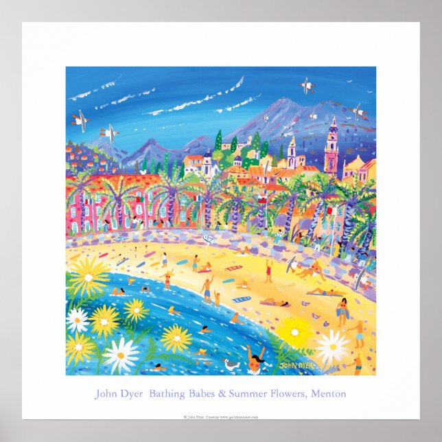 Art Poster: Bathing Babes & Summer Flowers, Menton Poster (Front)