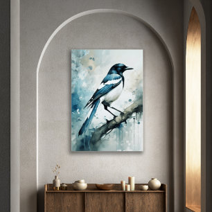 ART Poster : Elegant Magpie l Blue, Grey, Navy l