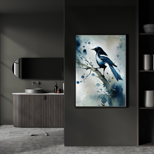 ART Poster : Elegant Magpie l Blue, Grey, Navy l  (Creator Uploaded)