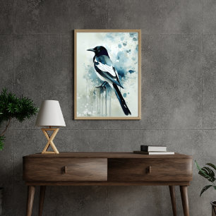 ART Poster : Elegant Magpie l Blue, Grey, Navy l