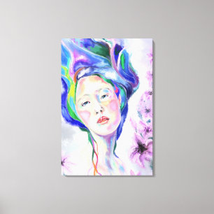 Art Pretty Woman with Lilies - Drawing Collections Canvas Print