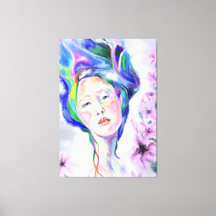 Art Pretty Woman with Lilies - Drawing Collections Canvas Print
