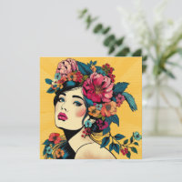 Art Print Card Woman With Flower Wreath