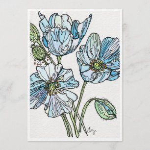 Art Print - Himalayan Poppies - Watercolor & Ink Card