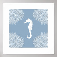 Art print with seahorse and coral