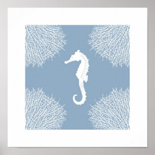 Art print with seahorse and coral