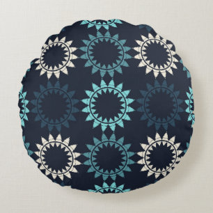 Art seamless pattern. Folk motif. Vintage geometri Round Cushion