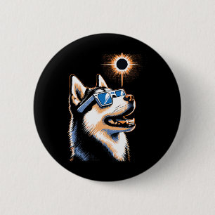 Art Solar Eclipse Husky Dog Wearing Eclips Glasses 6 Cm Round Badge