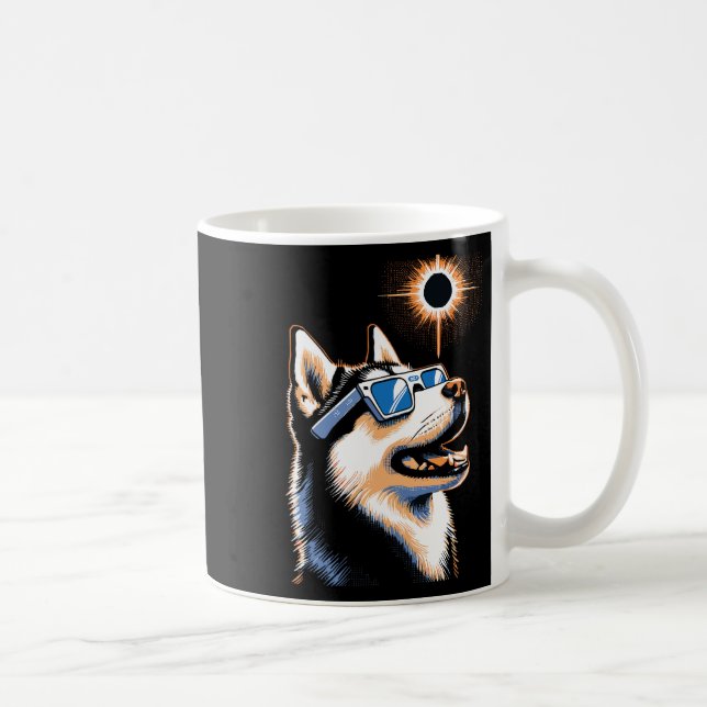 Art Solar Eclipse Husky Dog Wearing Eclips Glasses Coffee Mug (Right)