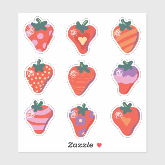 Art Strawberries Custom-Cut Vinyl Sticker (Sheet)