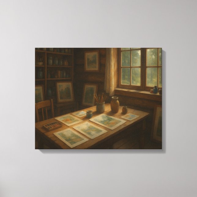 Art Studio of a Watercolorist Canvas Print (Front)