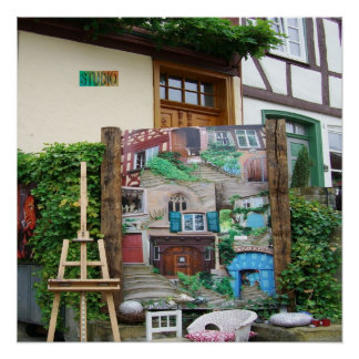 Art Studio with Painting and Easel Glossy Poster