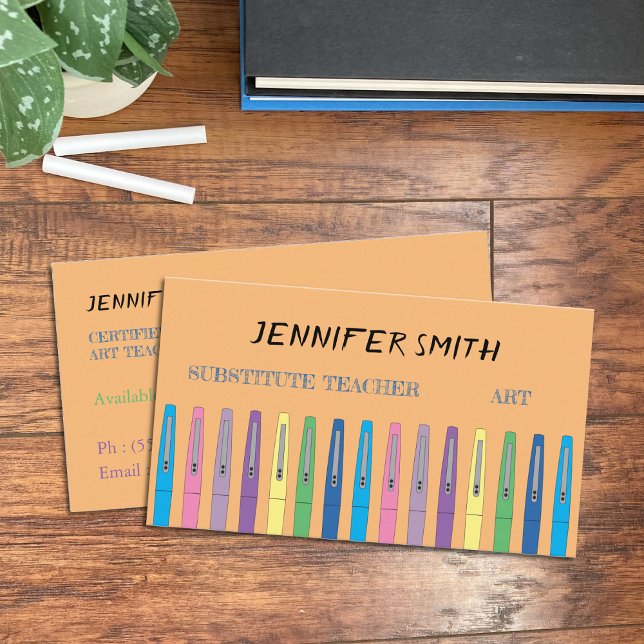 Art Substitute Teacher Ink Pens Business Cards (Creator Uploaded)