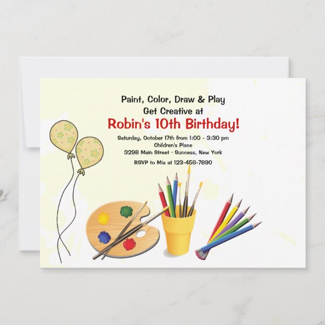 Art Supplies Birthday Party Invitation (Front)