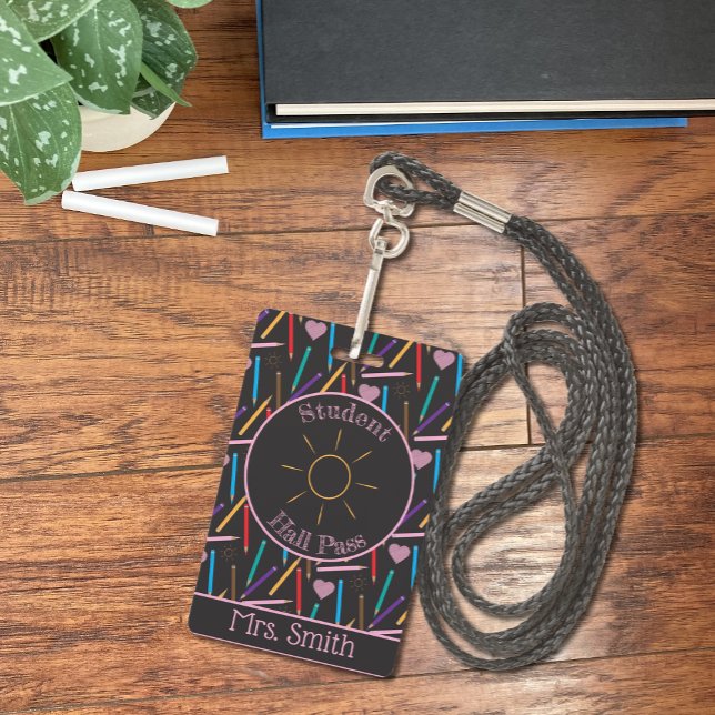 Art Teacher-Colour Pencils Doodle Hall Pass Badge ID Badge (Creator Uploaded)