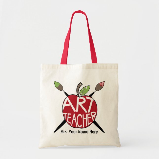 Art Teacher Painted Apple & Paint Brushes Bag (Front)