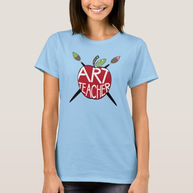 Art Teacher Painted Apple & Paint Brushes T-Shirt (Front)