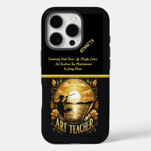 Art Teacher Painting a Sunset on a Serene Beach iPhone 16 Pro Case