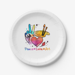 Art Teacher Peace Love Art For Artists And Painter Paper Plate