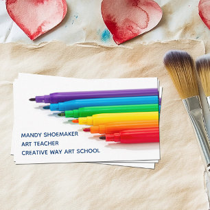 Art Teacher Rainbow Markers Artist Drawing Studio Business Card