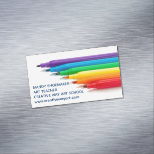 Art Teacher Rainbow Markers Artist Drawing Studio Magnetic Business Card