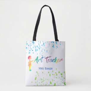 Art Teacher Watercolor Splatter Personalised Fun Tote Bag