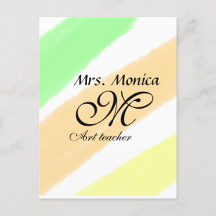 Art teacher yellow green watercolor stripes name postcard