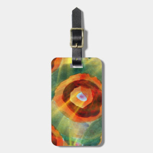 art texture abstract water green, orange, circle luggage tag