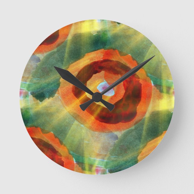 art texture abstract water green, orange, circle round clock (Front)