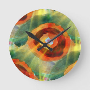 art texture abstract water green, orange, circle round clock