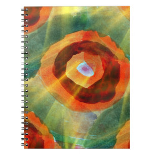 art texture abstract water green, orange, circle spiral notebook
