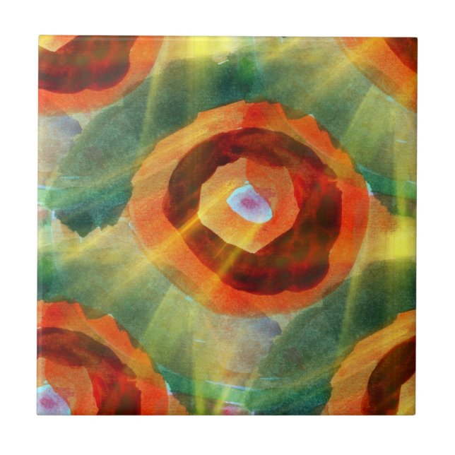 art texture abstract water green, orange, circle tile (Front)