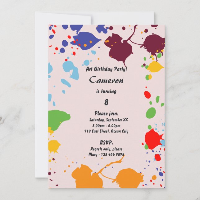 Art Themed 8th Birthday Party Invitation (Front)