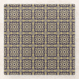 Art vintage damask pattern, golden glass coaster