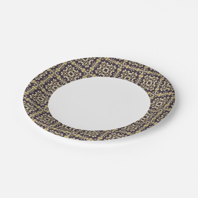 Art vintage damask pattern, golden paper plate (Angled)