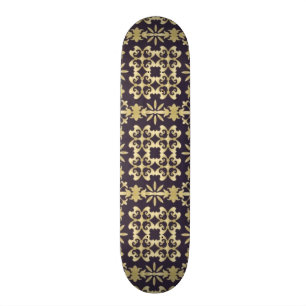 Art vintage damask pattern, golden skateboard