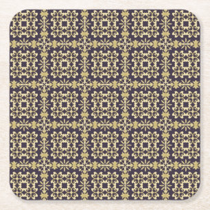 Art vintage damask pattern, golden square paper coaster