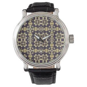 Art vintage damask pattern, golden watch