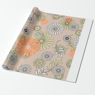 art vintage naive stylised geometric flowers seaml wrapping paper