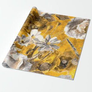 art vintage watercolor monochrome floral seamless wrapping paper
